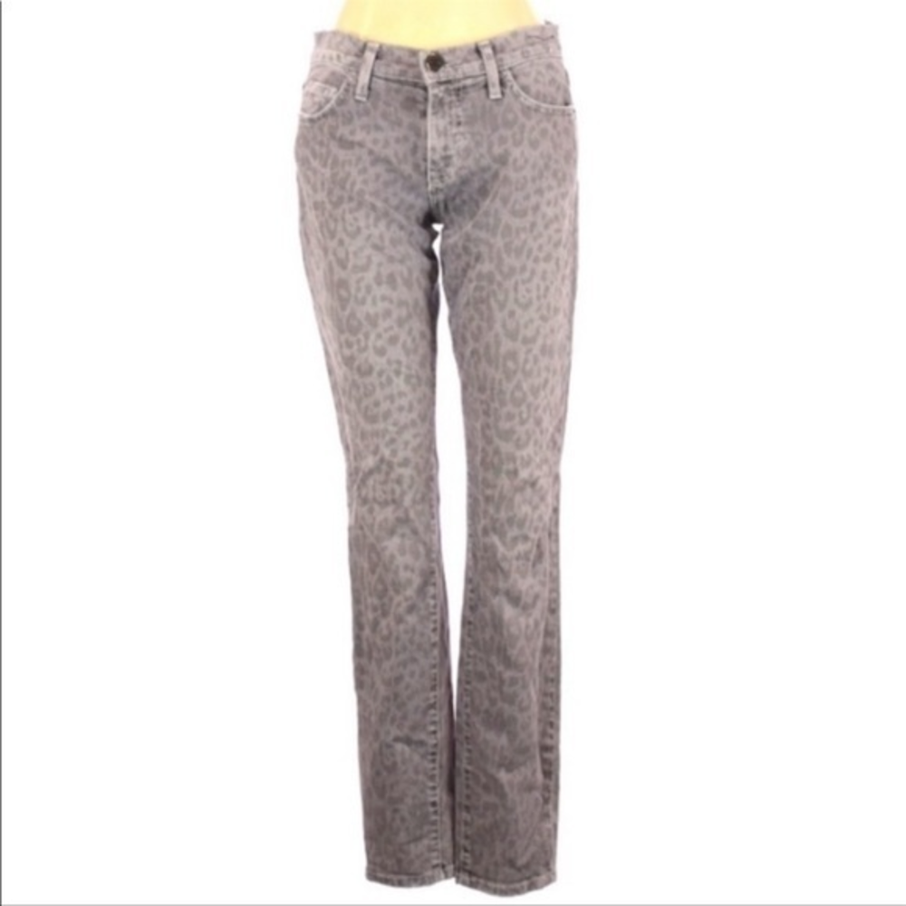 Current/Elliott Faded Gray Leopard Print Cropped Jeans